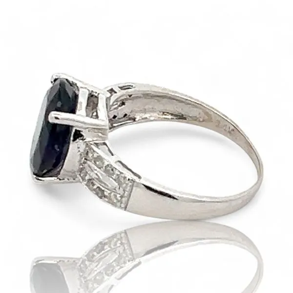 14k White Gold Purplish Blue Iolite and Diamond Ring Size 6.25