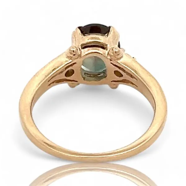 14k Yellow Gold Purplish Green Quartz and Diamond Ring Size 6