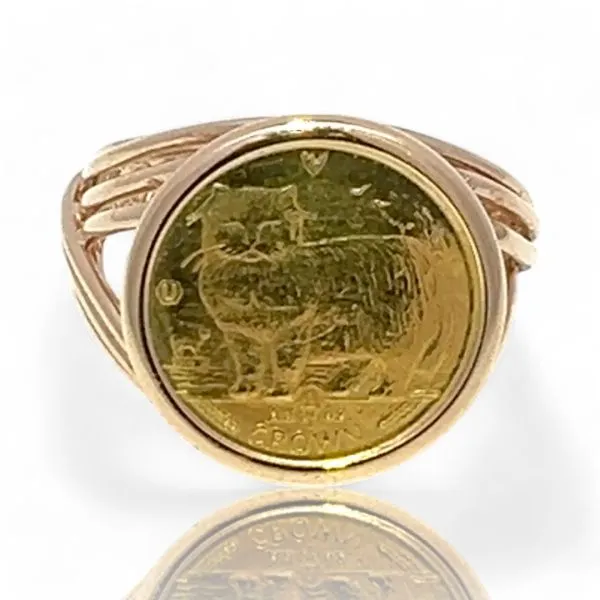 14k Yellow Gold 1989 Queen Elizabeth 1/25oz Cat Coin Ring Size 4.5