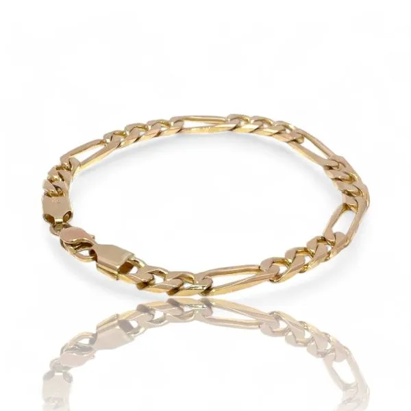 14k Yellow Gold 6mm Wide Figaro Link Bracelet with Lobster Clasp