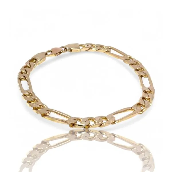14k Yellow Gold 6mm Wide Figaro Link Bracelet with Lobster Clasp