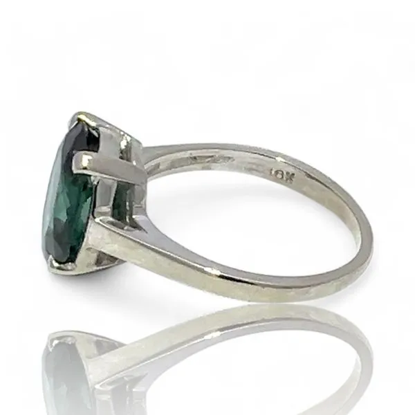 10k White Gold Lab Created Oval Bluish-Green Spinel Ring Size 7.5