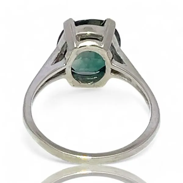 10k White Gold Lab Created Oval Bluish-Green Spinel Ring Size 7.5