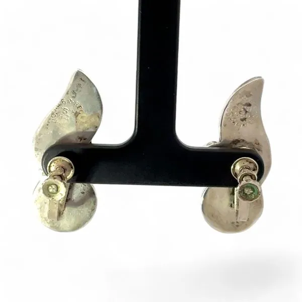 Sterling Silver Inlaid Turquoise Leaf-Inspired Clip-On Earrings