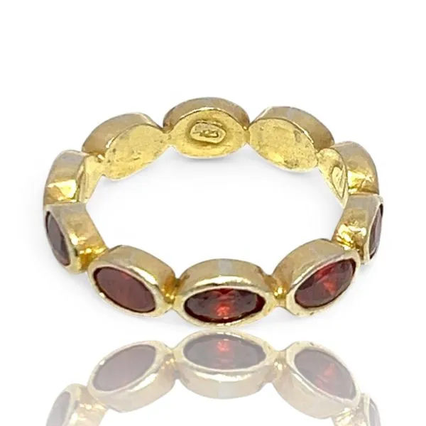 Stackable Sterling Silver Gold-Tone Red Stone Band Size 11.5