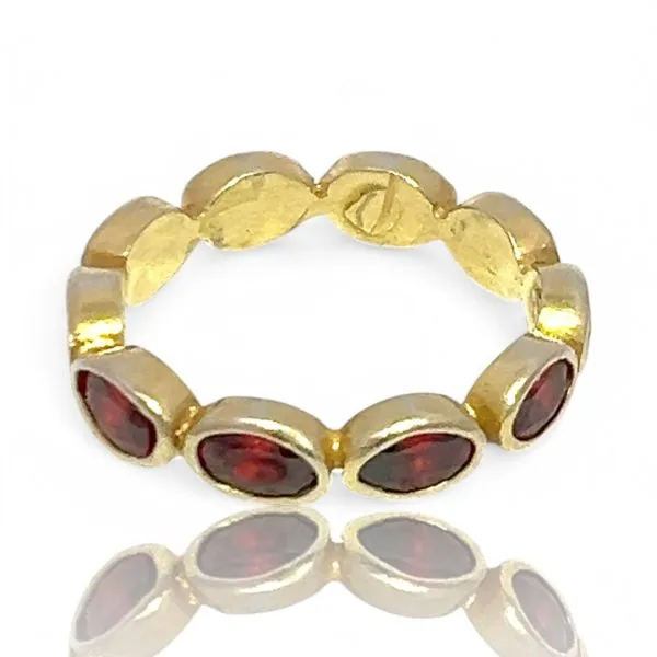 Stackable Sterling Silver Gold-Tone Red Stone Band Size 11.5