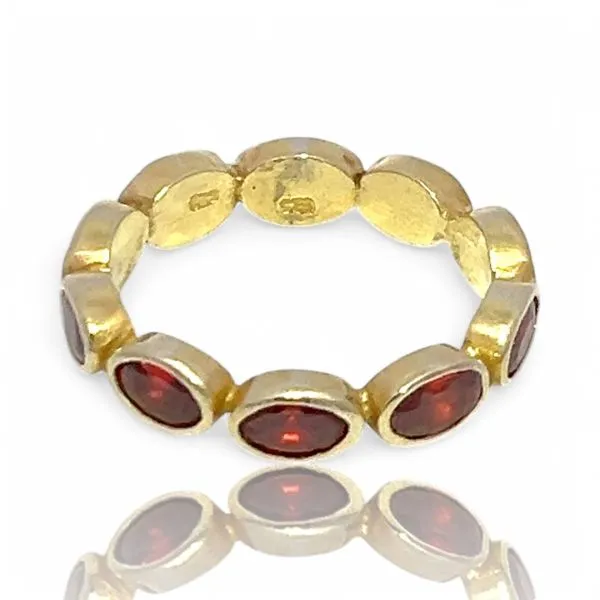 Stackable Sterling Silver Gold-Tone Red Stone Band Size 11.5