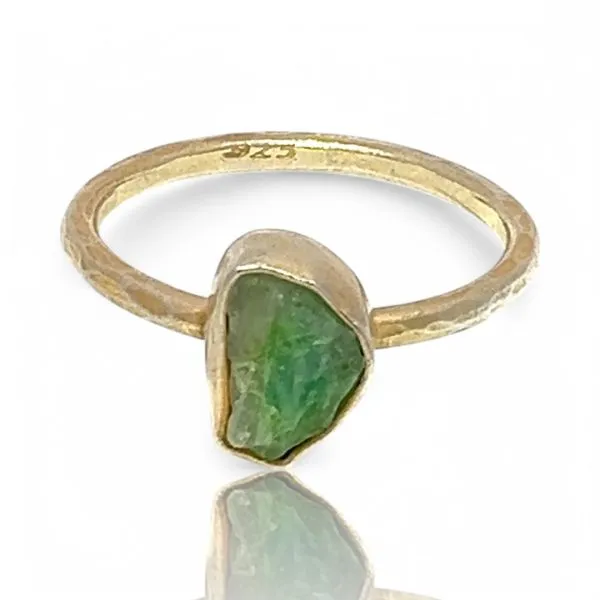 Stackable Sterling Silver Gold-Tone Uncut Green Stone Ring Size 11