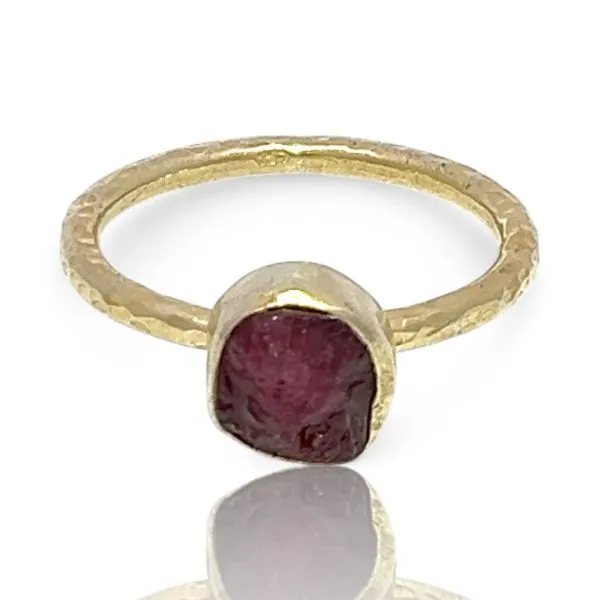 Stackable Sterling Silver Gold-Tone Uncut Purple Stone Ring Size 11