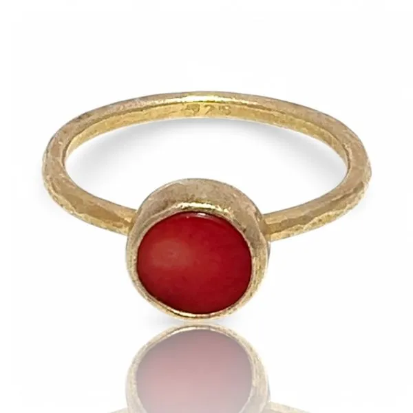 Stackable Sterling Silver Gold-Tone Redish-Orange Stone Ring Size 11