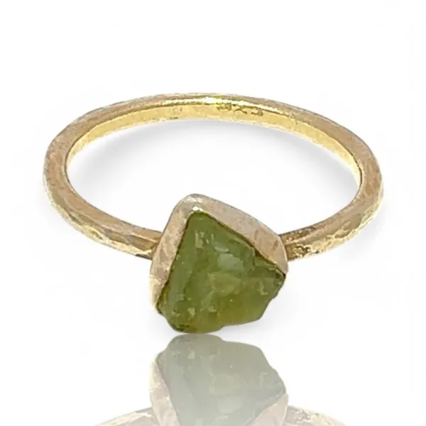 Stackable Sterling Silver Gold-Tone Uncut Green Stone Ring Size 11