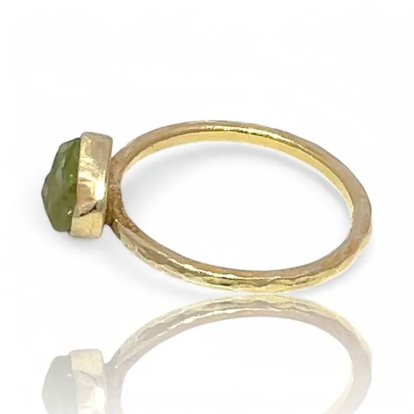 Stackable Sterling Silver Gold-Tone Uncut Green Stone Ring Size 11