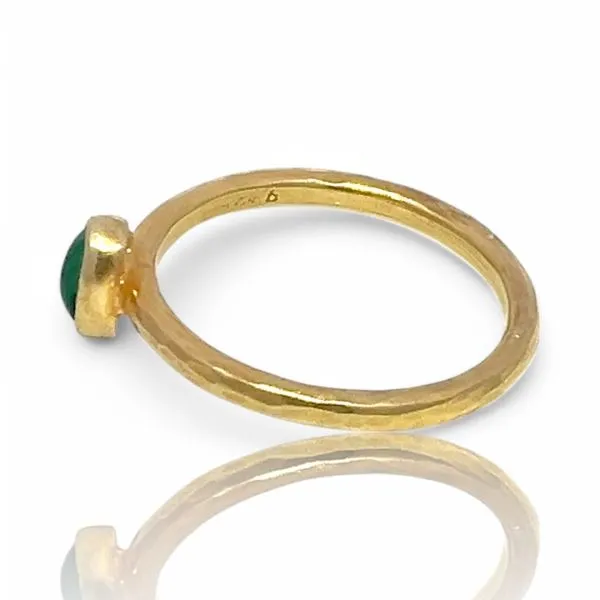 Stackable Sterling Silver Gold-Tone Green-Striped Stone Ring Size 11