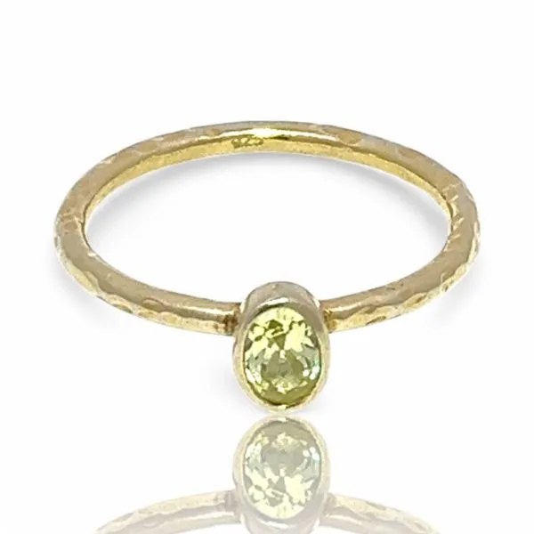 Stackable Sterling Silver Gold-Tone Yellow-Green Stone Ring Size 11