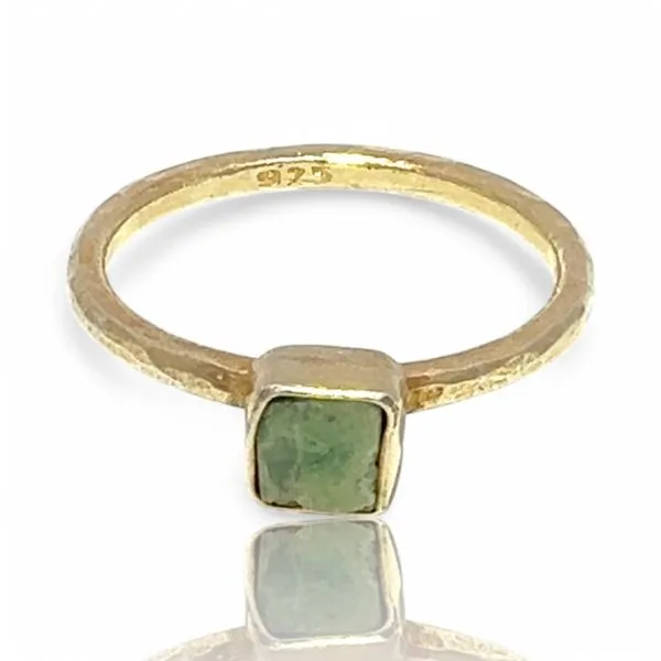 Stackable Sterling Silver Gold-Tone Uncut Green Stone Ring Size 11.5