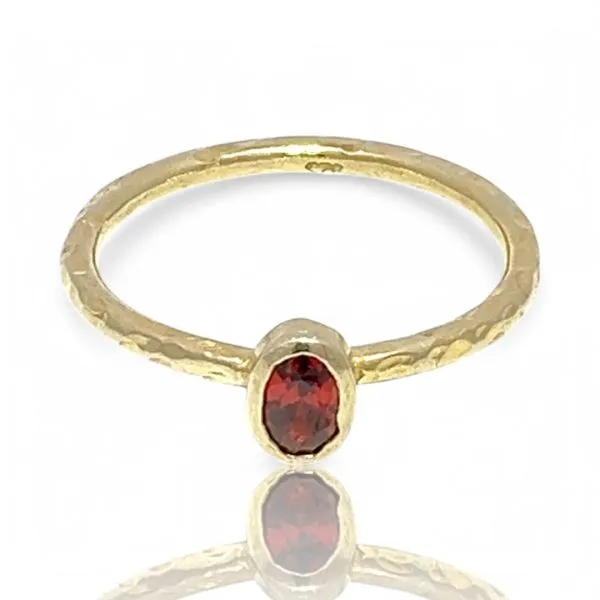 Stackable Sterling Silver Gold-Tone Oval Red Stone Ring Size 11