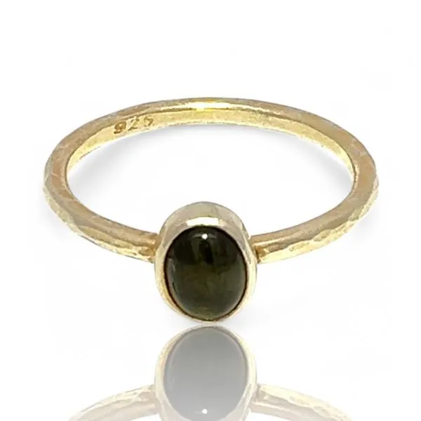 Stackable Sterling Silver Gold-Tone Oval Green Stone Ring Size 11
