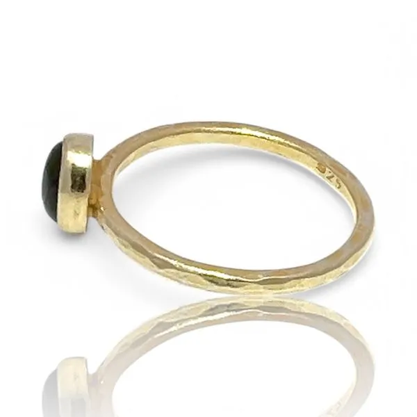 Stackable Sterling Silver Gold-Tone Oval Green Stone Ring Size 11