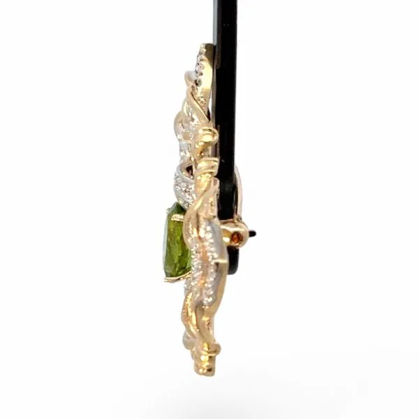 14k Yellow and White Gold Oval Green Stone and 1/3ctw Diamond Brooch