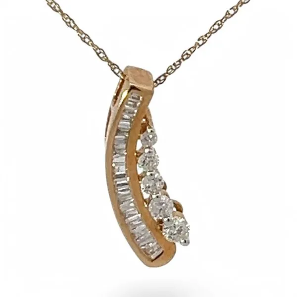 14k Yellow Gold 1/2ctw Diamond Pendant w/ 18 Inch Cable Rope Chain