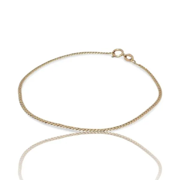 14k Yellow Gold 1.3mm Wide Herringbone Bracelet 7.5 Inches Long