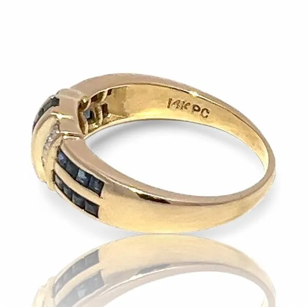 14k Yellow Gold Princess Cut Blue Sapphire and Diamond Ring Size 9