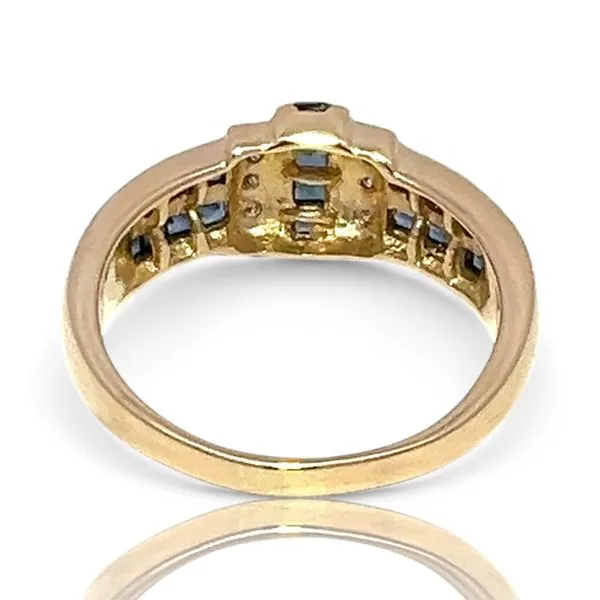 14k Yellow Gold Princess Cut Blue Sapphire and Diamond Ring Size 9