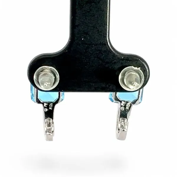 10k White Gold Emerald Cut Blue Topaz and 1/10ctw Diamond Earrings