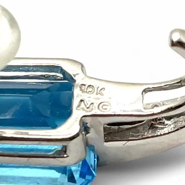 10k White Gold Emerald Cut Blue Topaz and 1/10ctw Diamond Earrings