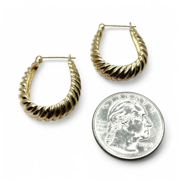 14k Yellow Gold 22mm Twisted Hoop Earrings with Hinged Closure