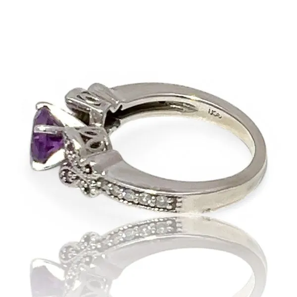 14k White Gold Amethyst and 1/10ctw Diamond Butterfly Ring Size 4.5