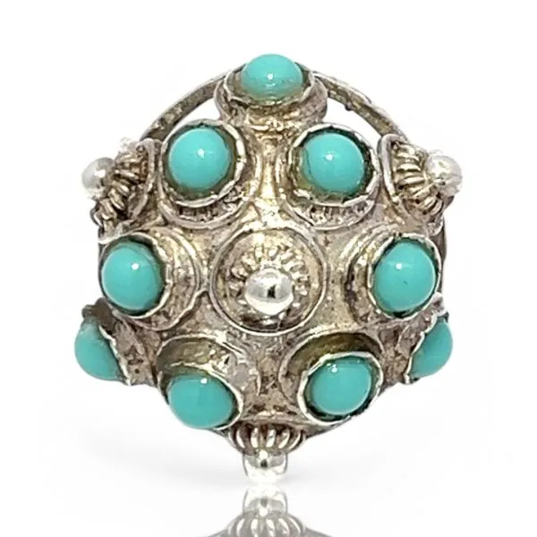 Sterling Silver Round Cabochon Blue Stone Cocktail Ring Size 5.5