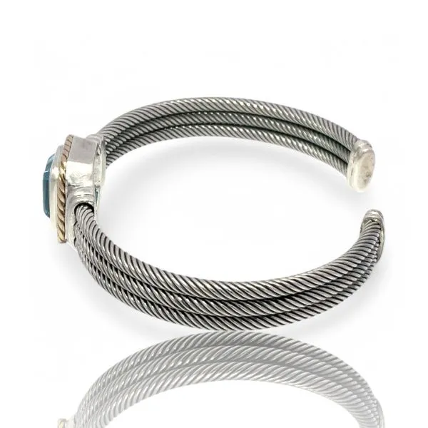 Sterling Silver and 14k Yellow Gold Blue Topaz Cuff Bracelet