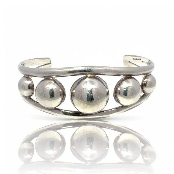 axco Sterling Silver Beaded Cuff Bracelet Made in Mexico