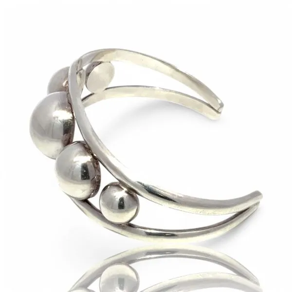 axco Sterling Silver Beaded Cuff Bracelet Made in Mexico