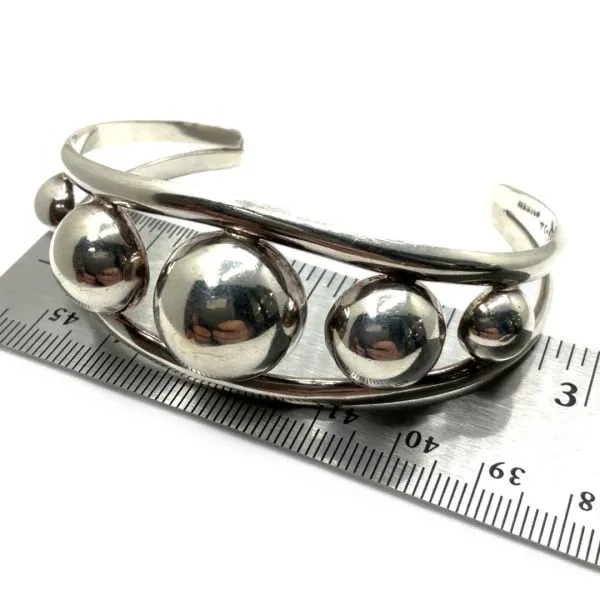 axco Sterling Silver Beaded Cuff Bracelet Made in Mexico