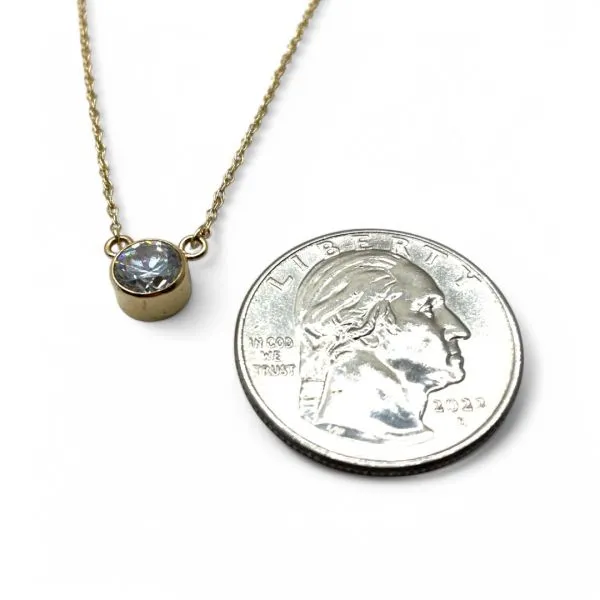 14k Yellow Gold 6mm White/Colorless Cubic Zirconia Necklace 16in