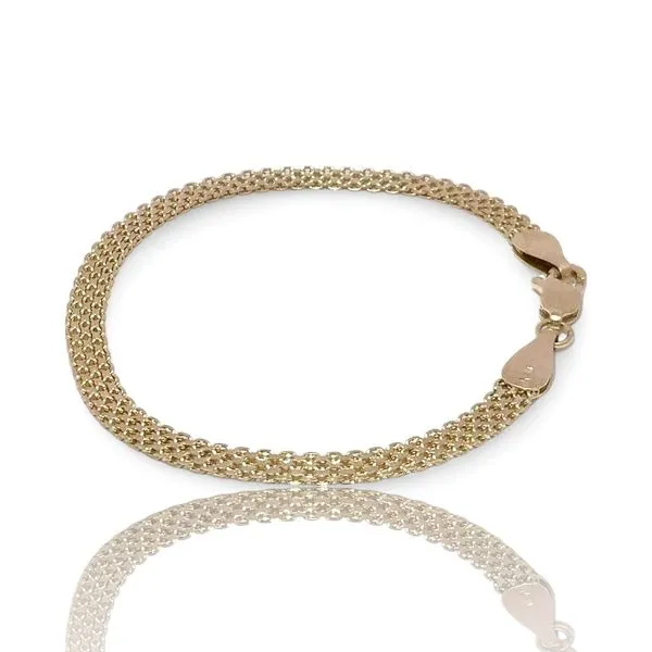 14k Yellow Gold 4.3mm Wide Basket Weave Bracelet 7 Inches