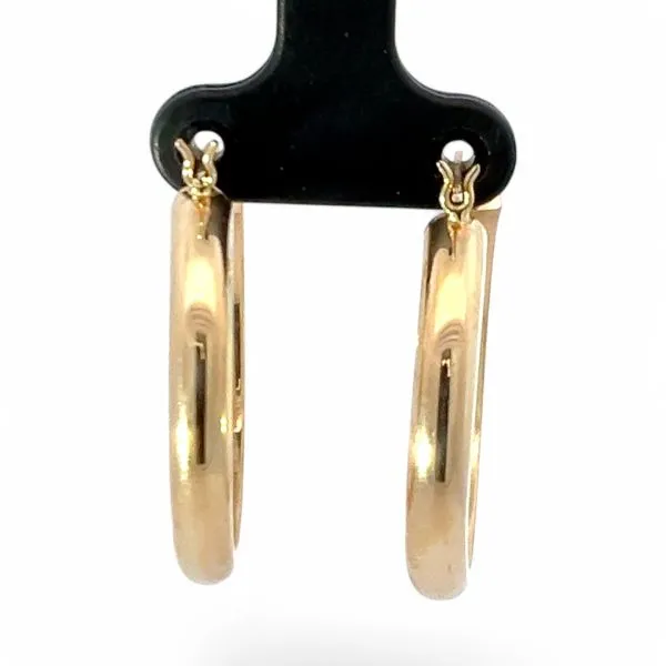 14k Yellow Gold 30mm Wide Hollow Hoop Earrings with Hinged Backs