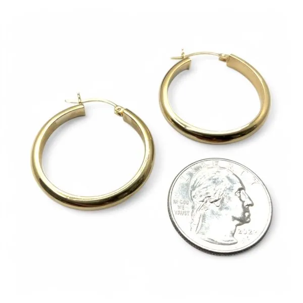 14k Yellow Gold 30mm Wide Hollow Hoop Earrings with Hinged Backs
