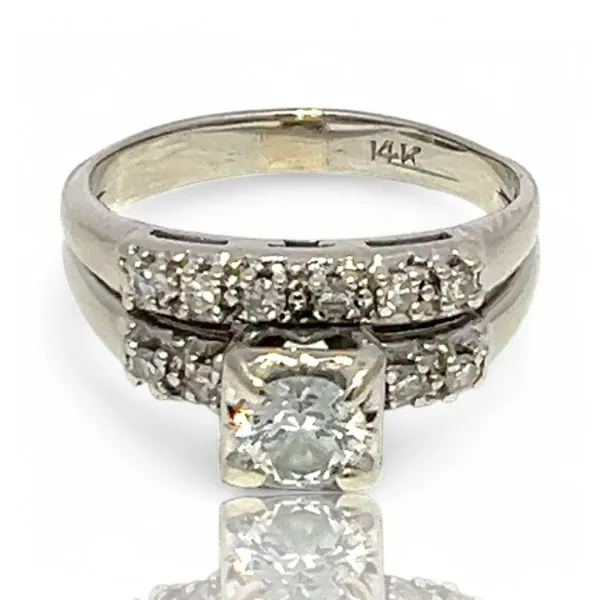 14k White Gold 3/4ctw Brilliant Cut Diamond Wedding Set Size 9