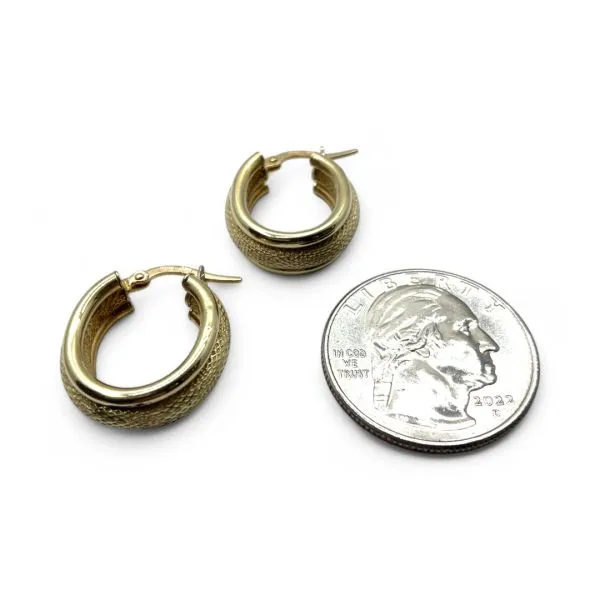 14k Yellow Gold 17.2mm Wide Oval Hoop Earrings with Hinged Backs