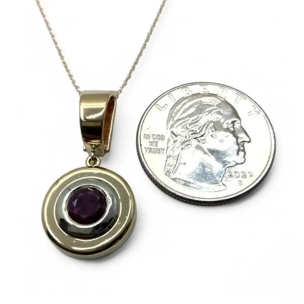 14k Yellow and White Gold 6.5mm Purplish Red Ruby Pendant with Chain