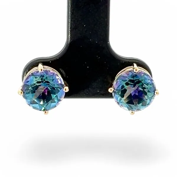 14k Yellow Gold Mystic Topaz Stud Earrings with Butterfly Backs