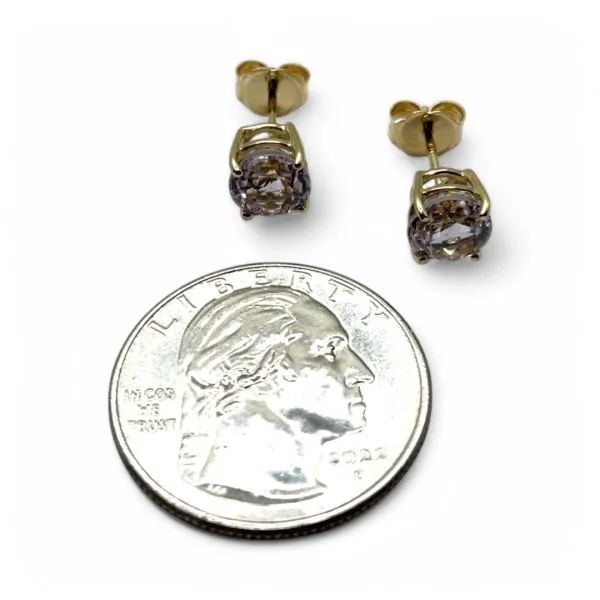 14k Yellow Gold Pale Pink Stone Stud Earrings with Butterfly Backs
