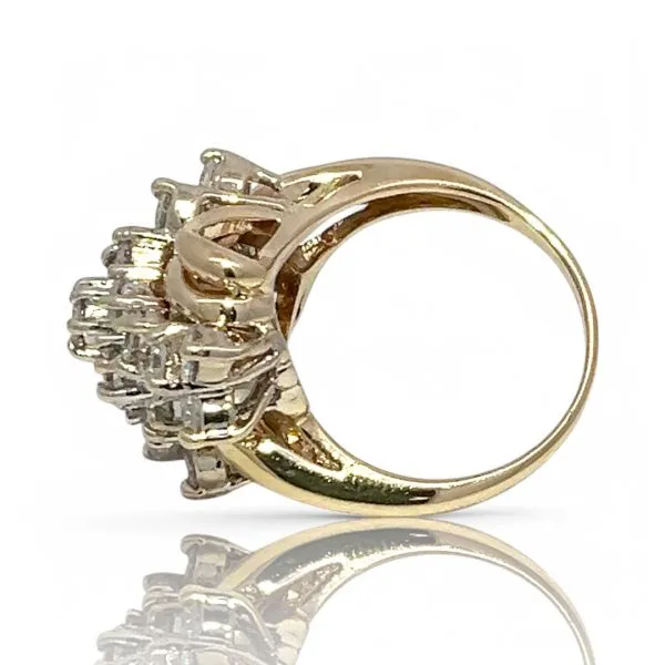 14k Yellow and White Gold 2.3ctw Brilliant Cut Diamond Cluster Ring