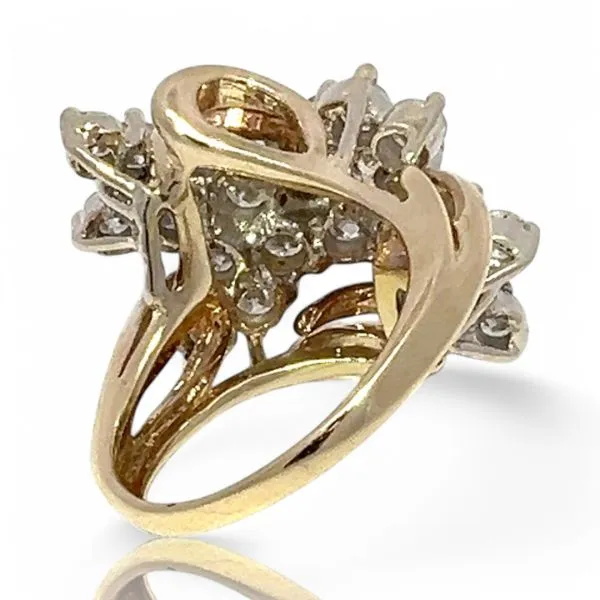 14k Yellow and White Gold 2.3ctw Brilliant Cut Diamond Cluster Ring