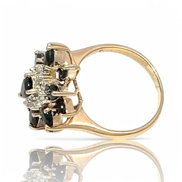 14k Yellow Gold Dark Blue Sapphire and Diamond Ring Size 6