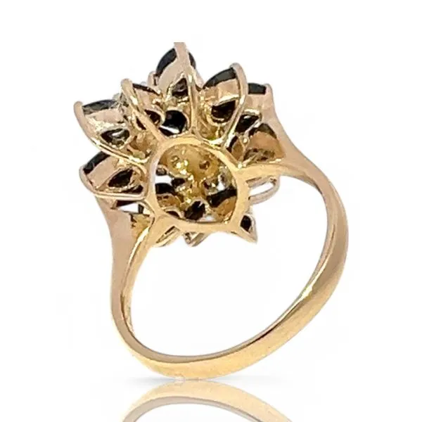 14k Yellow Gold Dark Blue Sapphire and Diamond Ring Size 6