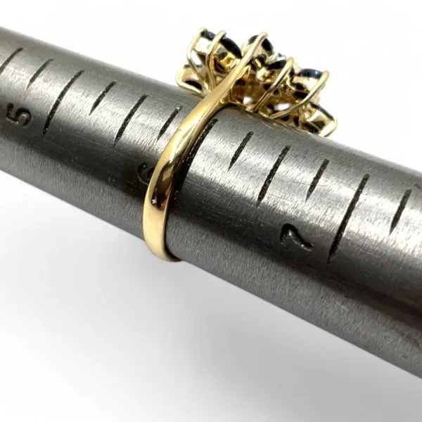 14k Yellow Gold Dark Blue Sapphire and Diamond Ring Size 6